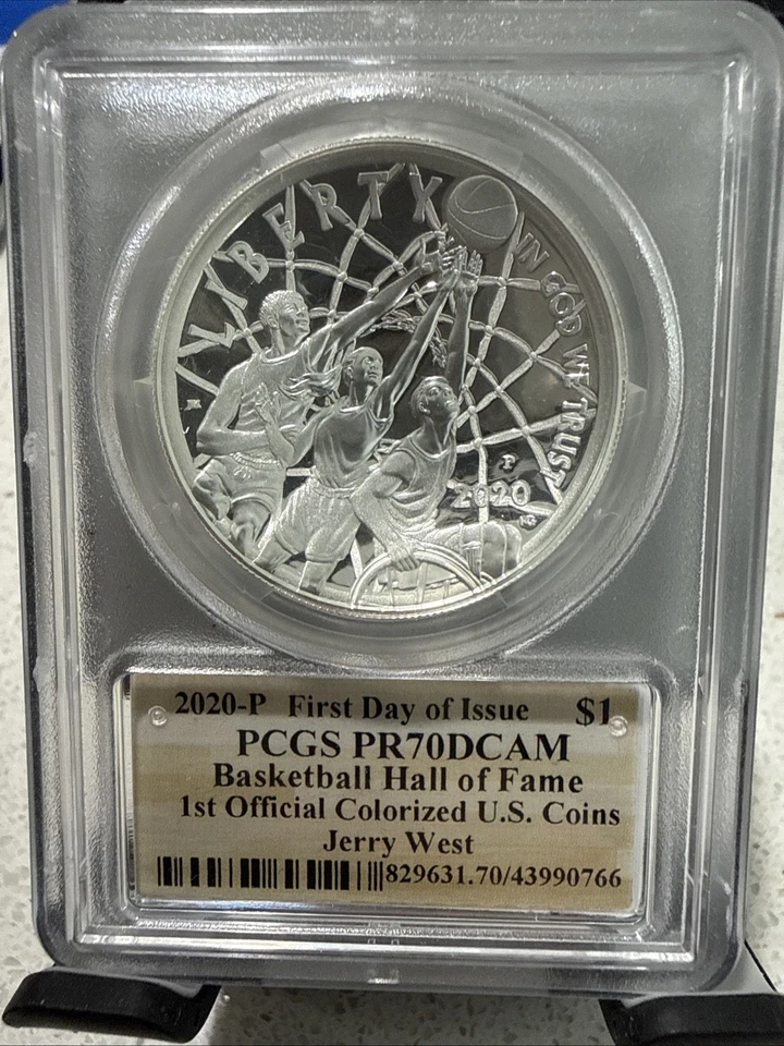 2020 P $1 PCGS PR70DCAM FDOI -Jerry West!! Colorized ! Basketball Hall Of Fame - Image 4 of 4