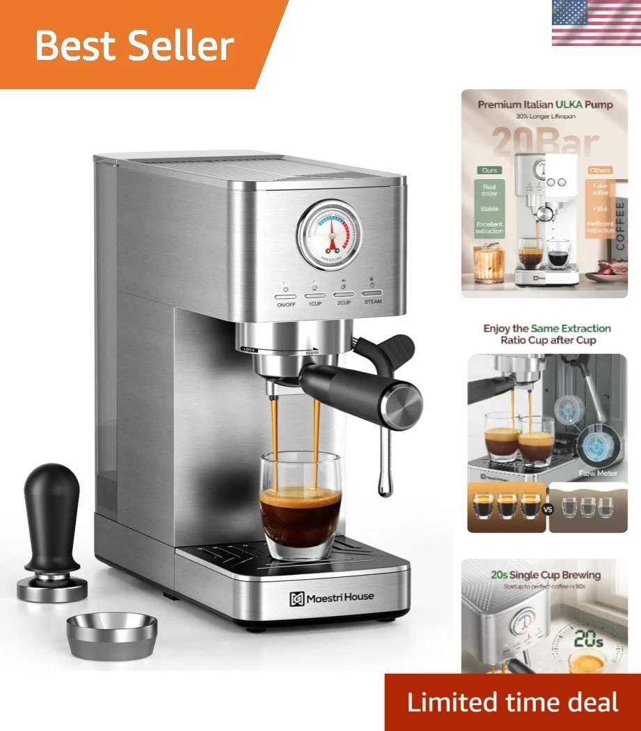 Espresso Machine 20 Bar ULKA Pump Compact Stainless Steel Coffee Maker