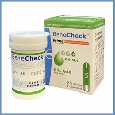 BENECHECK Prime Uric Acid Test Strips contains 1 Box @ 25 Strips ON SEAL