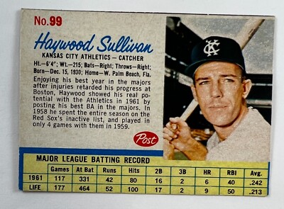 1962 Post Cereal #99 Haywood Sullivan (Athletics) 126E-02