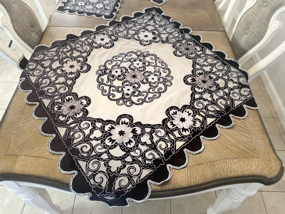 embroidery table cover Set 4 pic Fully velvet Bead Handmade Christmas Tablecloth - Image 4 of 4