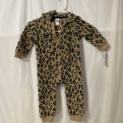 Carter's Sherpa Hooded Leopard Zip-Up Jumpsuit 1PC 18 Months