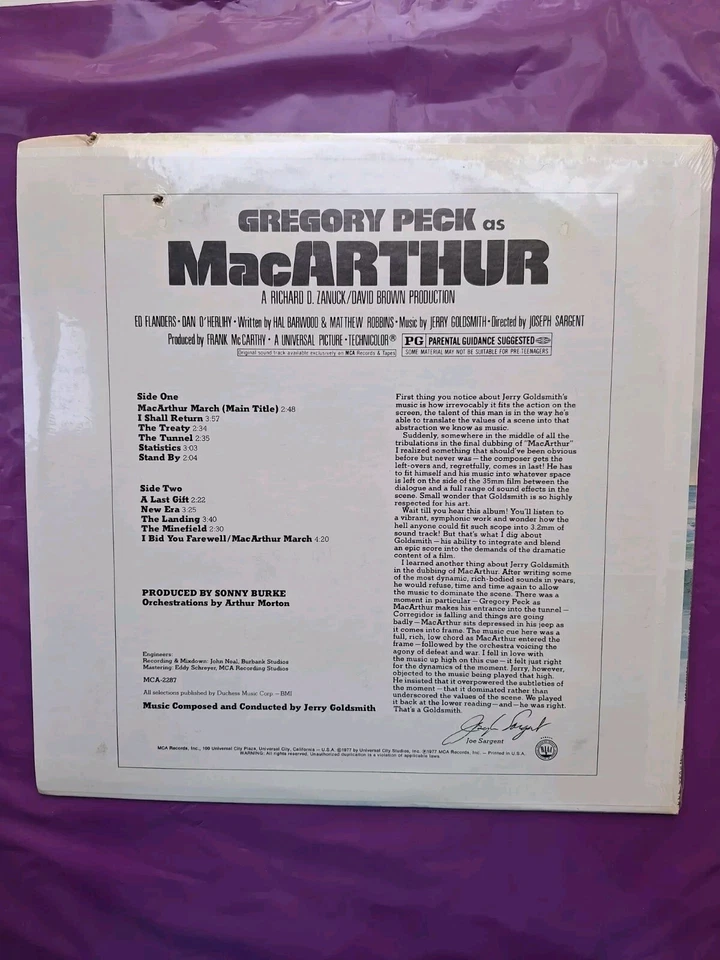 MacArthur Music From the Original Soundtrack Vinyl LP Sealed 1977 - Image 3 of 4