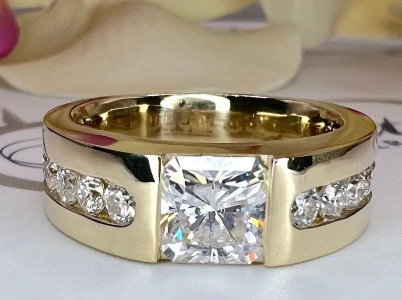 4CT Princess Cut VVS1/D Moissanaite Engagement BAND Ring 14K Yellow Gold Plated - Image 2 of 4