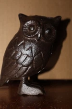 Cast Iron Owl Figurine Statue - Brown 4.5" Tall Excellent Condition