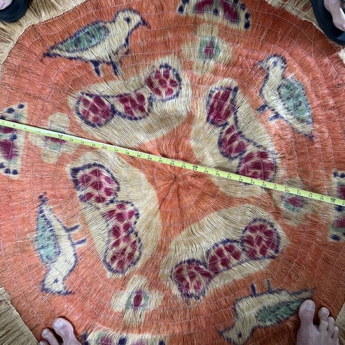 Vintage Hand Woven Dyed/Painted Straw Wall Hanging Folk Art 44” Round - Picture 7 of 9