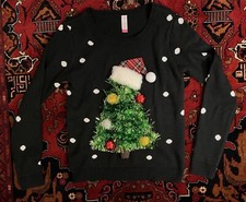 No Boundaries Ugly Christmas Sweater Tree 3-D Womens Junior Sz 11/13 Large Black