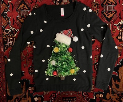 Christmas Tree Ugly Sweater Juniors Juniors' Born Famous Holiday Tinsel  Tree Sweater Dress