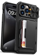 for Case with Card Holder 4 Cards  Slide Camera iPhone 15 Pro Max Black