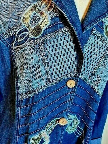 Styleworks Vintage Decorated Fitted Denim Duster Jacket - Picture 4 of 5