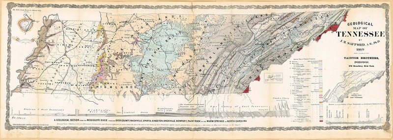 1869 Geological Map of Tennessee 5"x16" Wall Art Poster Print Décor Artwork