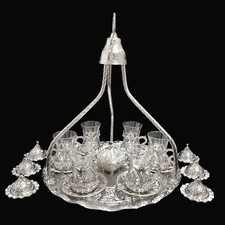 Turkish Ottoman Silver Metal Glass Tea Coffee Tray Full Set Turkish Delight Pot