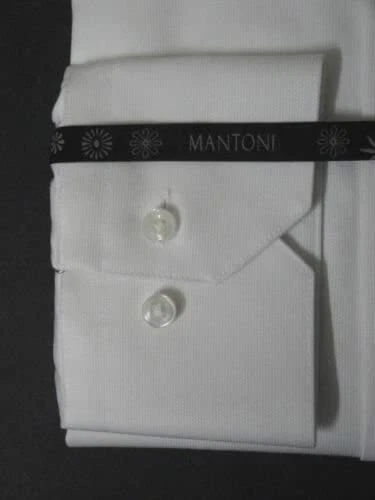 Camisa de vestir para hombre MANTONI blanca piqué mangas puño barril Foto 3 de 4
