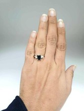 18K Emerald Cut Blue Sapphire & Diamond Trilogy Ring 2.23 carats hallmarked  