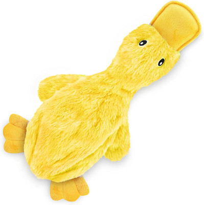 Crinkle Dog Toy, Cute No Stuffing Duck, Soft Squeaker, Yellow, All Breeds