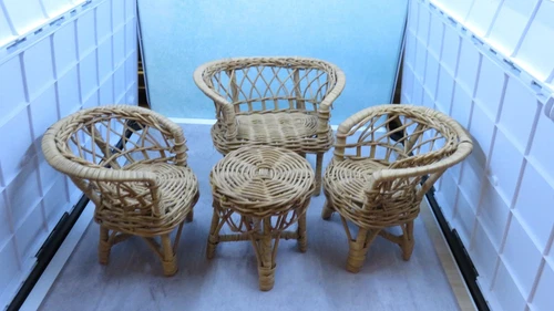 Vintage Barbie Tan Wicker Furniture 4 Piece Set