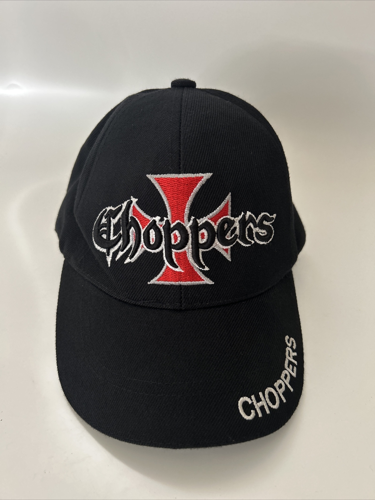 Choppers black Embroidered Logo Patch Motorcycle Cap Hat Flex Stretch.
