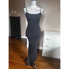 Quince Tencel Rib Knit Maxi Slip Dress Black M