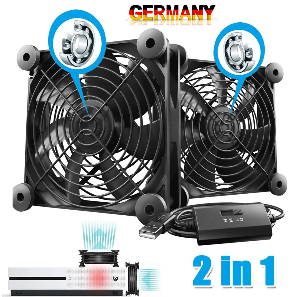 2-in-1-USB Ventilator Leise PC PC Gehäuselüfter 120mm Einstellbare Doppel Lüfter - Bild 2 von 4