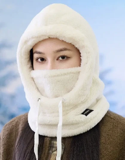WOMENS WINTER HOOD- WHITE Winter Plush Balaclava Hood - Lightweight Warm Fleece
