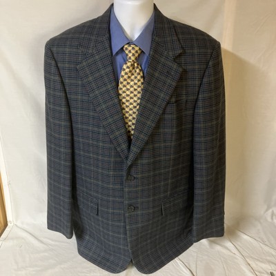Unbranded 100% Wool Blue Multicolor Plaid Blazer Jacket 40R 40 R Free Shipping