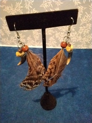 Handmade Pair Of Dangled Animal Claw And Feather Earrings.