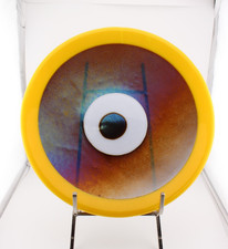 Handmade fused glass evil eye decorative wall plate yellow iridescent 11.5"