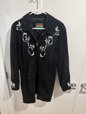 Vintage Pioneer Wear Women's Size L Black Suede Embroidered Western Jacket Coat