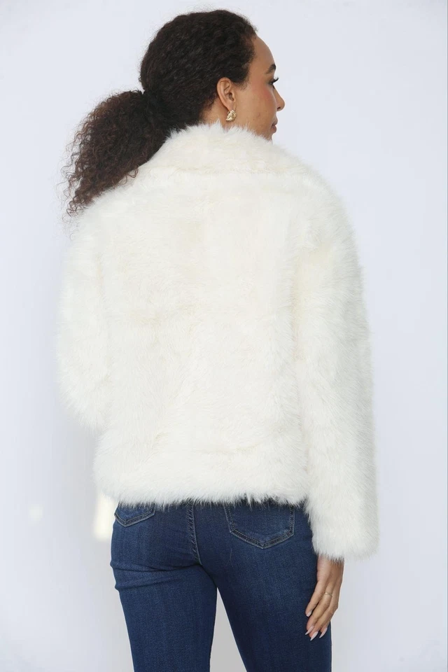 Women's Premium Faux Fur Coat Snowflakes Falling Faux Fur Jacket - Image 4 of 4