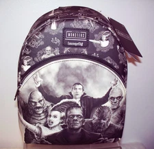 LOUNGEFLY UNIVERSAL MONSTERS SEPIA MINI BACKPACK DRACULA FRANKENSTEIN CREATURE