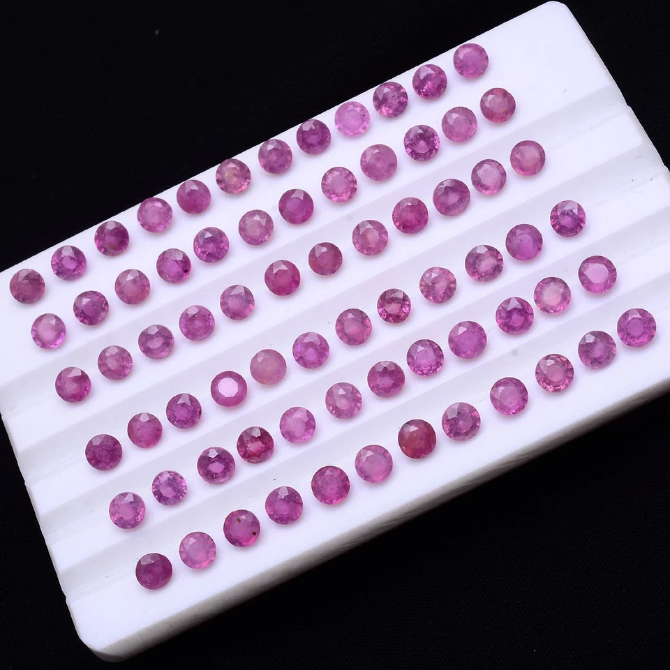 32 Pcs Natural Ruby Mozambique Round Cut 3.70mm-4mm Pinkish Red Loose Gemstones - Image 3 of 4