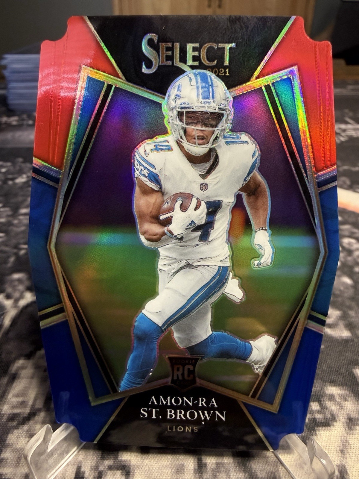 AMON-RA ST. BROWN 2021 SELECT PREMIER ROOKIE RED BLUE DIE CUT RC