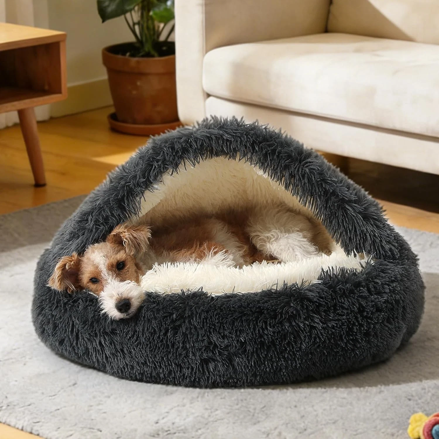 NOYAL Round Hooded Donut Dog Bed for Small & Medium Pets (Large 27.5")