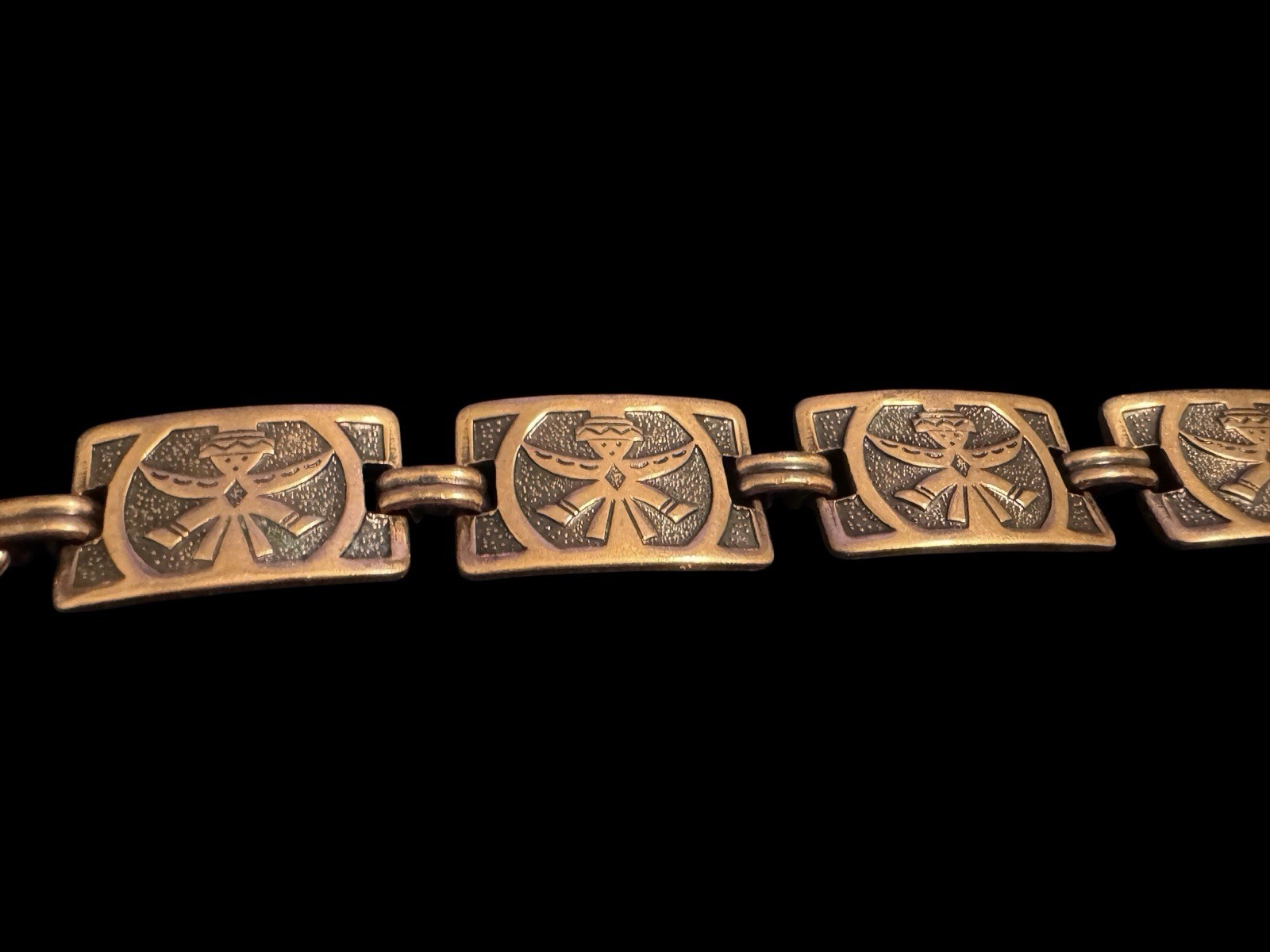 Vintage Solid Copper Link Panel Bracelet Kachina … - image 3