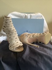 PRADA Calzature Donna Camoscio Stone Suede High-heeled Booties SZ 39.5 Pristine 