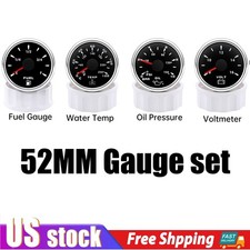 52mm 4 Gauge Set Fuel Level Gauge Oil Pressure Volt Water Temp Gauge 7 Color Led