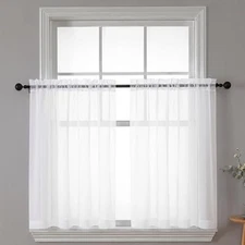  Sheer Curtains 30 inch Length 2 Panels, Light 42"W x 30"L (Pack of 2) White