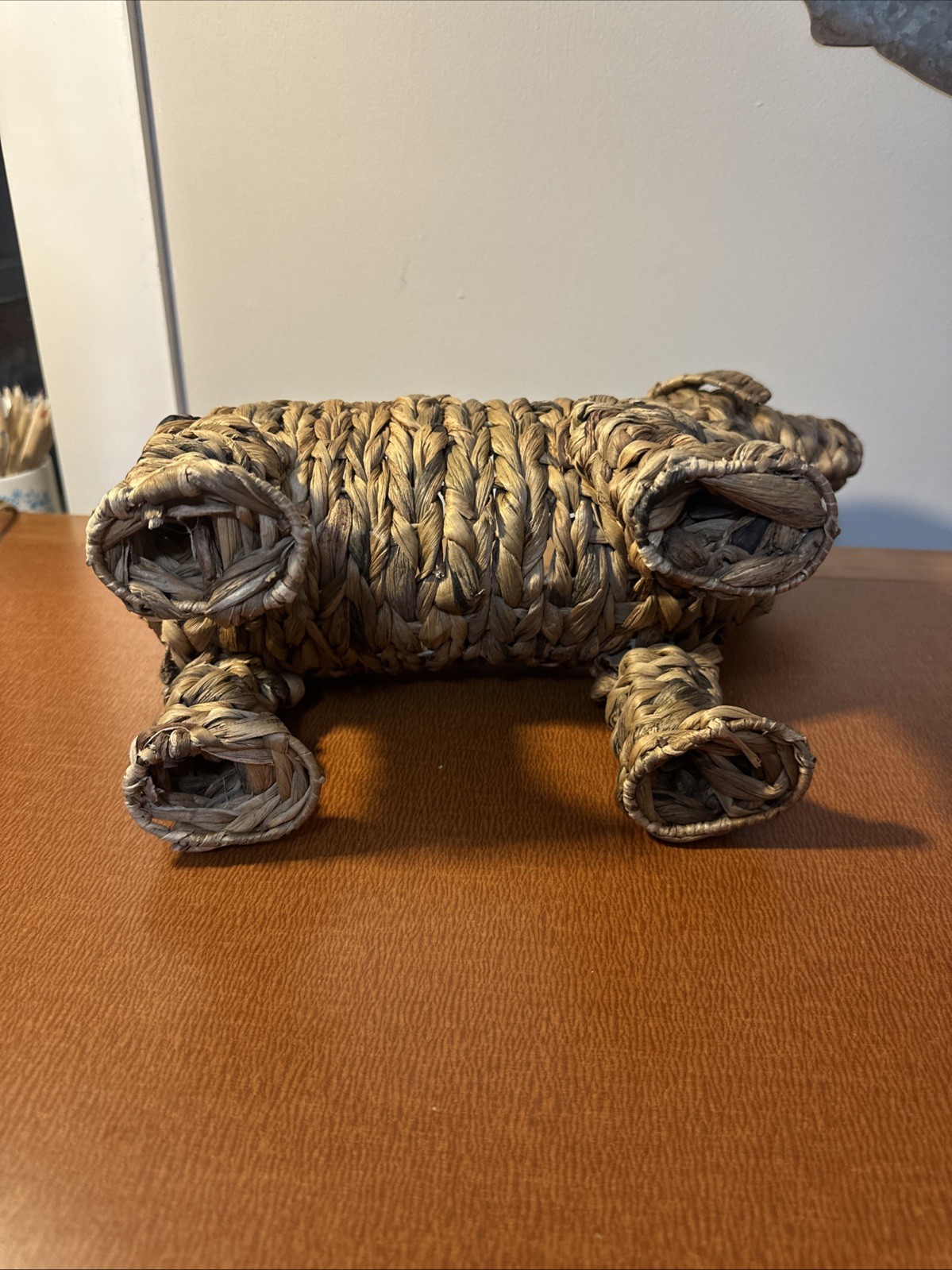 Doxy Dachshund Dog Puppy Woven Natural Grass Basket Decor 12" Tall 16.5" Long