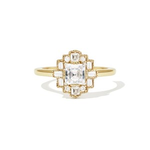 Authentic 0.45CT Asscher Cut Art Deco Moissanite Engagement Ring 14K Yellow Gold Plated