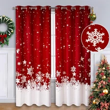 Christmas Curtains for Living Room 4 Panels, Velvet Red Window Curtains 84 Inche