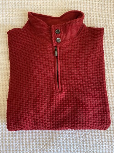 MASSIMO DUTTI Cotton-Cashmere Blend Quarter-Zip Textured Knit Sweater in Red - M