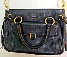 Dooney & Bourke Florentine Black Leather Tassel Pocket Top Handle Satchel Bag