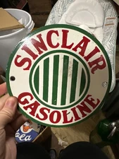 Round 6" Porcelain Sinclair Gasoline Sign