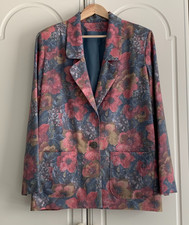 Lovely Pastel Floral Covered Lined Blazer /Jacket With Patch Pocket Size X Large