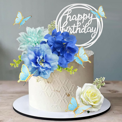 19 PCS Flower Cake Toppers Butterfly Cake Decorations Happy Birthday Cake Topper