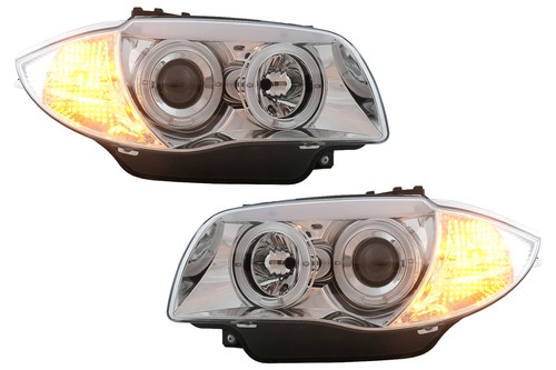 Phares Angel Eyes pour BMW Série 1 E81 E82 E87 E88 2004-2011 Chromés Headlights - Afbeelding 5 van 12