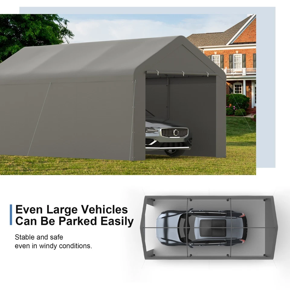 Outdoor Grey Carport 10'x20' Heavy Duty Canopy Shed Portable Garage Party Tent - Image 4 of 4