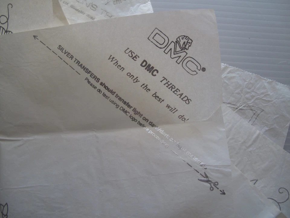 Five sheets of vintage silver transfers for embroidery - 4 x DMC, 1 x Deighton's - Image 2 of 4