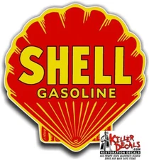 (shell #11) 12" RED SHELL gasoline pump LUBSTER DECAL GAS OIL STICKER