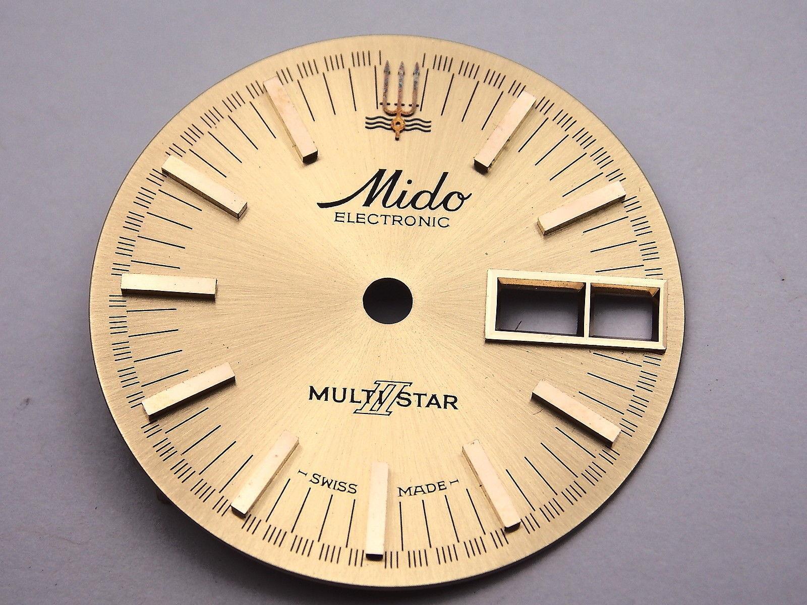 28.5mm Mido Électronique Multi Étoile Vintage Hommes Montre Cadran Or Jour Date